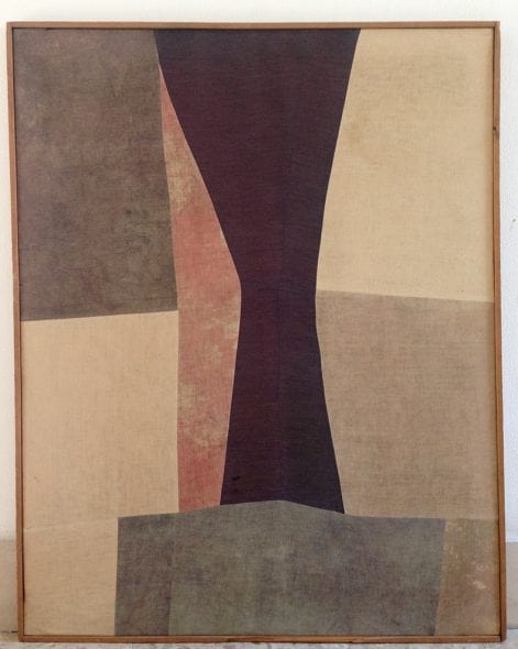 Nuvolo, Clessidra, 1958, pittura a olio su tessuti cuciti e dipinti montati su telaio, 93x119 cm