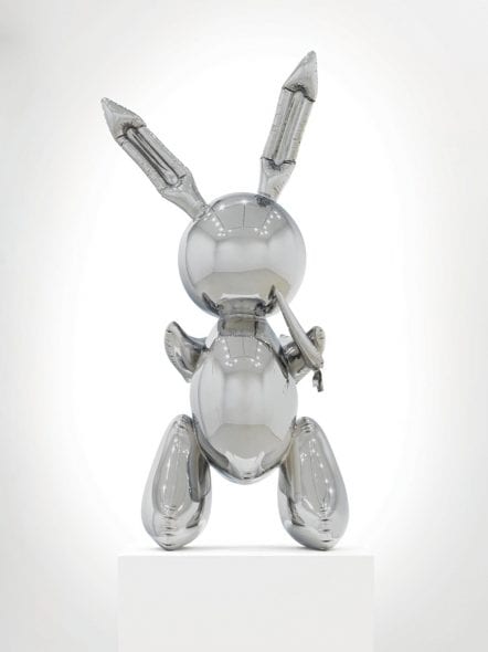 Jeff Koons (b. 1955), Rabbit, 1986. Stainless steel. 41 x 19 x 12 in (104.1 x 48.3 x 30.5 cm). This work is number two from an edition of three plus one artist's proof. Estimate: $50,000,000-70,000,000. Offered in the Post-War and Contemporary Art Evening Sale on 15 May at Christie’s in New York 