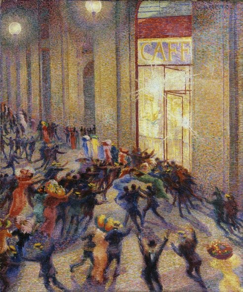 Umberto Boccioni, Rissa in galleria, 1910, olio su tela, Collezione Jesi