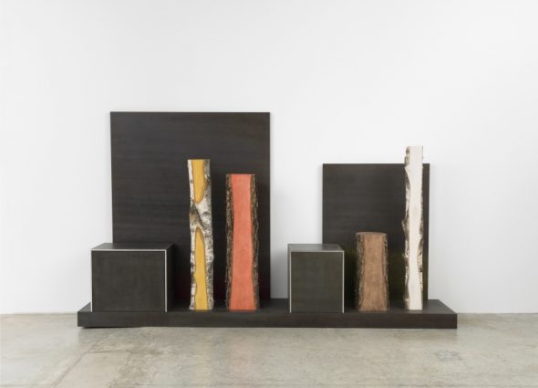 Andrea Branzi, Plank Cabinet 8, patinated and polished aluminum, wood, spray print, Friedman Benda Gallery