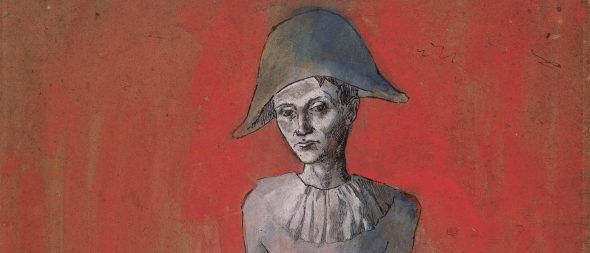 Pablo Picasso, Arlequin assis sur fond rouge