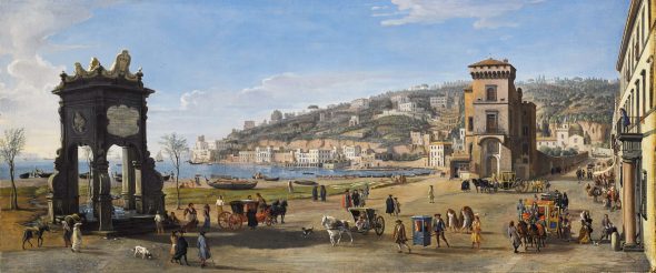 GASPAR VAN WITTEL, CALLED GASPARE VANVITELLI (Amersfoort 1652/3 - Roma 1736) Napoli, veduta della Riviera di Chiaia olio su tela, 75,7 x 174,8 cm