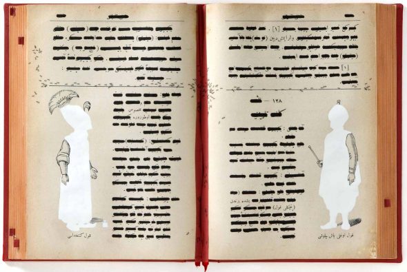 Emilio Isgrò: Codice ottomano della solitudine, 2010, acrilico su libro in box di legno e plexiglass, CM 57,5 x 82,5 x 13