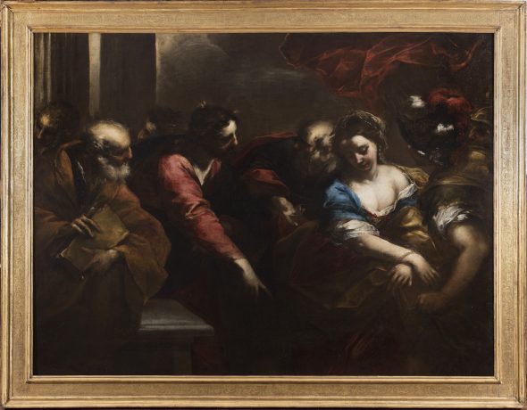 VALERIO CASTELLO (Genova 1624 - 1659) Cristo e l’adultera Olio su tela, 145 x 183 cm