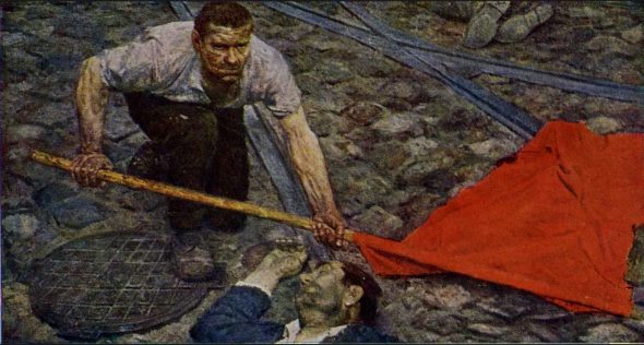 Koržev Gelij Michailovič: «La bandiera si sta sollevando».Parte centrale del trittico «Comunisti», 1960Olio su tela