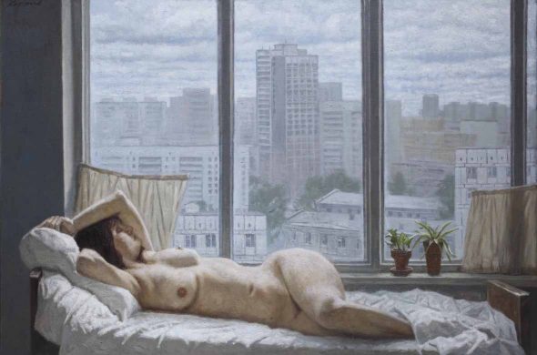 Koržev Gelij Michailovič: Mattina grigia. Nudo su sfondo con finestra. 2006, Olio su tela