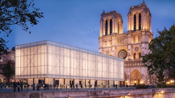 Progetto per il padiglione temporaneo sul sagrato della Cattedrale di Notre-Dame