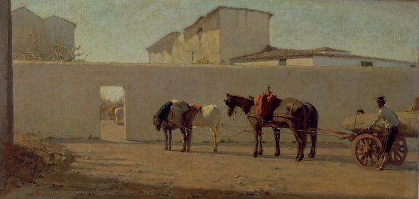 Telemaco Signorini, Un mattino di primavera. Il muro bianco, 1866 ca., olio su tela, cm 27 x 66