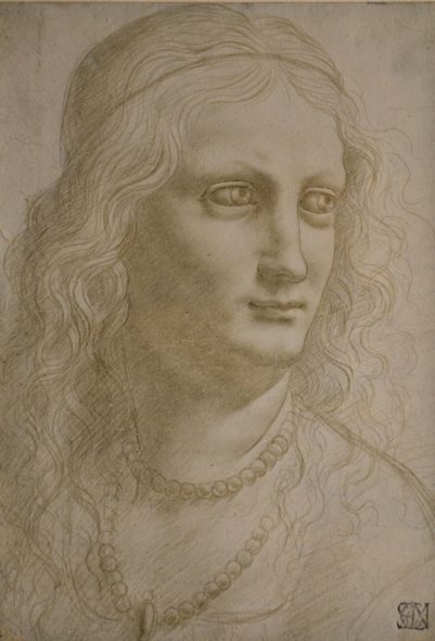 Maestro della Pala Sforzesca, Busto femminile con collana di perle, leonardo da vinci e il suo lascito. gli artisti e le tecniche piancoteca ambrosiana