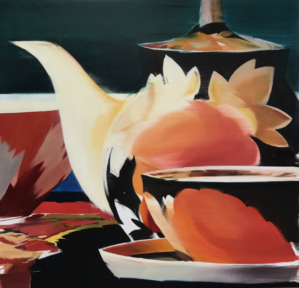 Andrea Fontanari, Trotsky tea service, 2019, olio su tela, 213 x 203 cm
