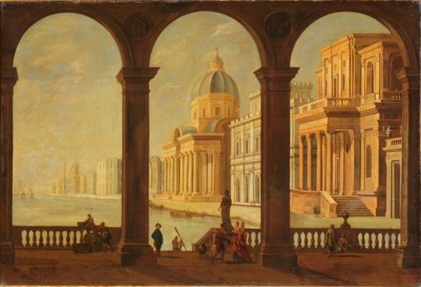 Capriccio architettonico con figure, Italia XVIII secolo