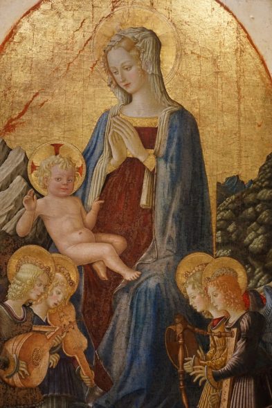 Benedetto Bonfigli, Madonna con bambino e 4 angeli, frammento polittico, 1467-68