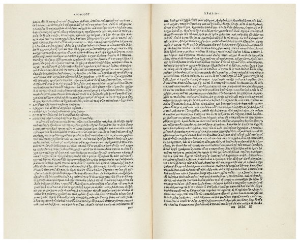 ERODOTO (484-430 a.C.) - Hīrodotou logoi ennea, oiper epikalountai Mousai. Herodoti libri nouem quibus musarum indita sunt nomina. Venezia: Aldo Manuzio, 1502.