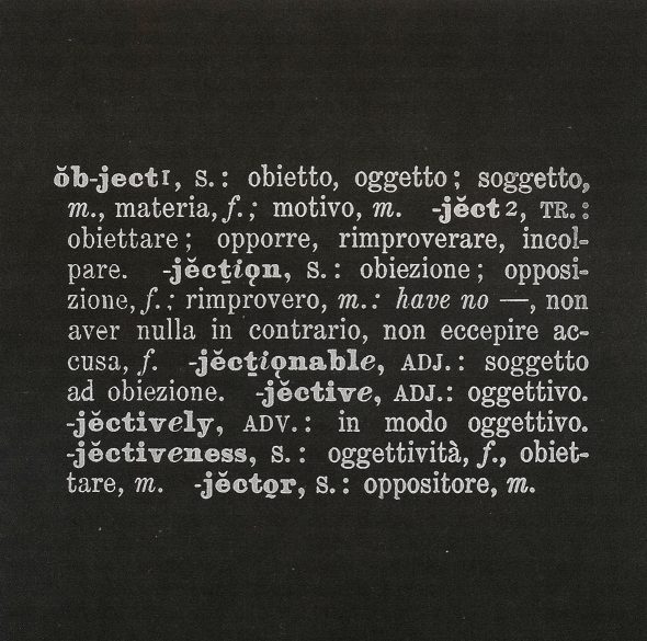 oseph Kosuth, Ob-ject (Art as Idea as Idea), 1967, riporto fotografico su cartoncino, cm 120x120, CAMeC La Spezia, collezione Cozzani 