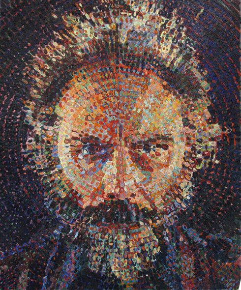 Chuck Close, Lucas/Mosaic 2019, Glass smalti and ceramic combination, 86-5/8 x 72” fabricated by Mosaika Art & Design. Photo courtesy of Mosaika Art and Design
