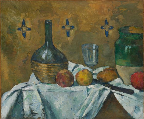 Paul Cézanne, Natura morta fiasco, bicchiere e brocca