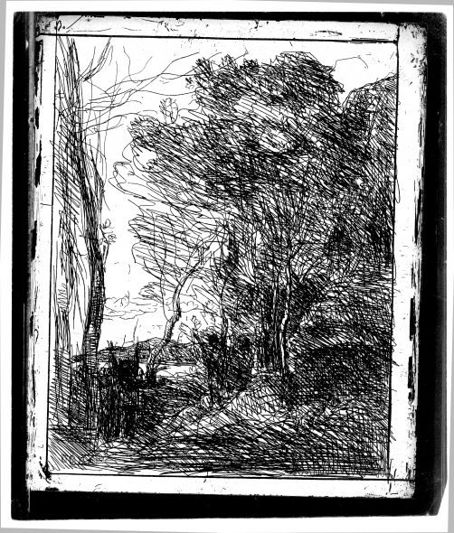 Jean-Baptiste Camille Corot La Ronde gauloise 1857 Cliché verre (à la pointe) – 183 x 145 mm Capriasca, Collezione Aprica