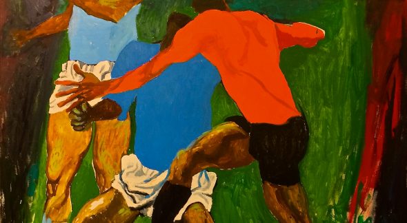 Renato Guttuso I giocatori (Tre calciatori) 1965 olio su tela cm 162 x 130 (particolare)