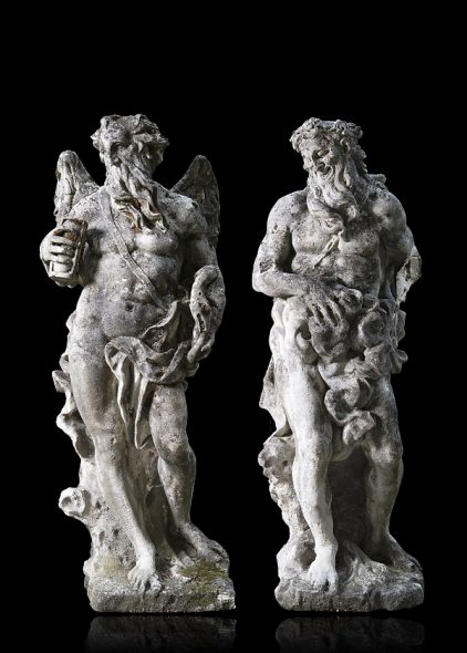 Lotto 63 Due sculture in pietra di Vicenza raffiguranti divinità greche. Veneto, secolo XVIII (h. cm 198 e h. cm 196) Venduto € 50.000
