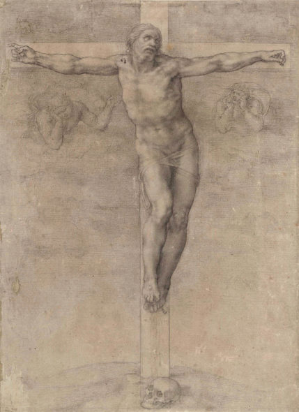 Riproduzione_Michelangelo Buonarroti Crocifisso con due angeli dolenti 370x270 mm Londra, The British Museum, Department of Print and Drawings