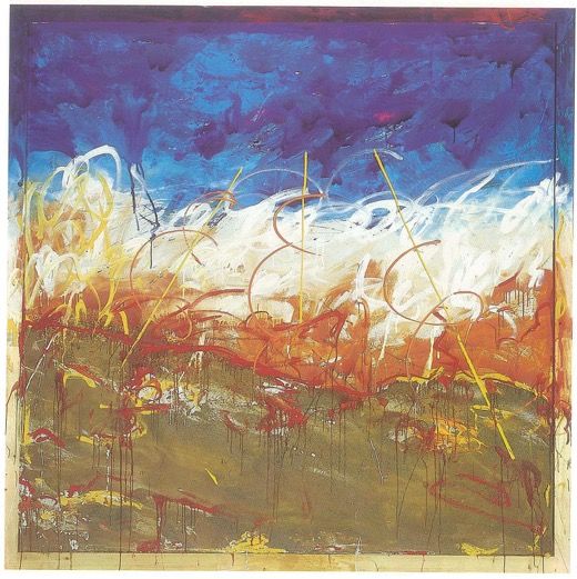 Mario Schifano, Attraverso il deserto senza nome 2, 1985 tecnica mista e sabbia su tela e cornice dipinta, cm 265 x 265