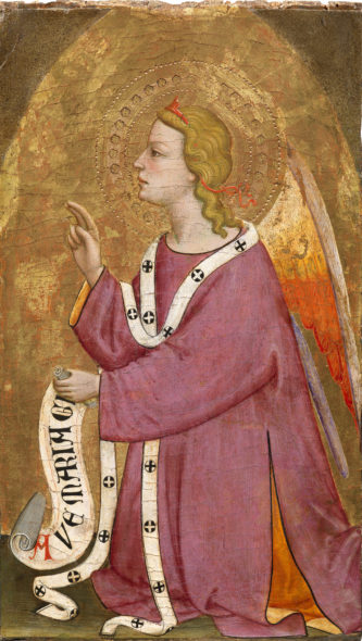 Antonio Veneziano, Angelo Annunciatore, tempera su tavola, fondo oro, cm 40,5 x 23,2