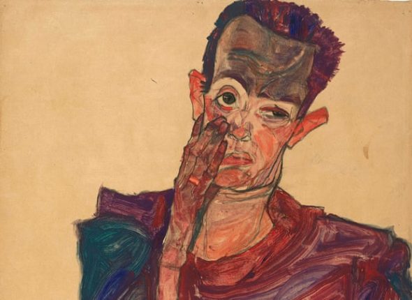 Egon Schiele, Self-Portrait With Eyelid Pulled Down