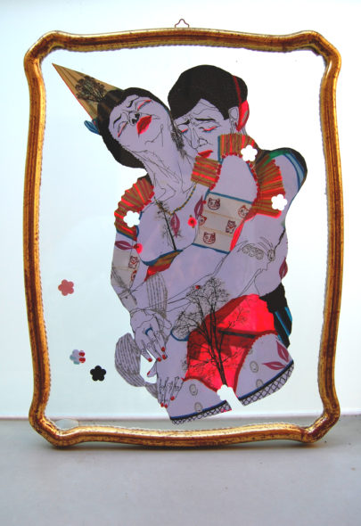 Elena Monzo, disegno ritagliato in doppio vetro, 2019
