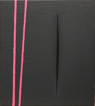 Lucio Fontana, 1899 - 1968, Concetto spaziale, Attesa, 1964, Waterpaint on canvas 41.3 x 33.3 cm