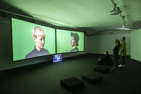 Installation view, KATHARSIS, 2019, 24’37’’. Video installazione a tre canali. Courtesy l’artista ph. Federica Di Giovanni