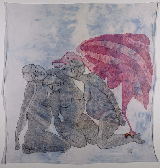 Zehra Doğan, "KUŞ KADINLAR" (Bird Women), 2019, On sheet, ballpoint pen, 150 x 142 cm, location: Tarsus Prison, Photo credit: Jef Rabillon