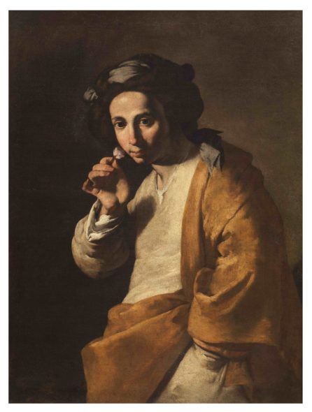 Fondazione de Vito - Maestro dell’annuncio ai pastori (Juan Dò?), Giovane che odora una rosa, 1640-1645 ca., olio su tela cm. 104 x 79