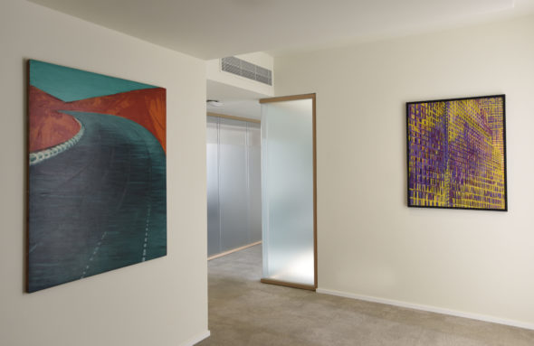 Titina Maselli, Autostrada, 1961, Oil on board, 123×100 cm, Courtesy Galleria Massimo Minini e Titina Maselli, Notte a New York, 1989, Oil on canvas, 100×81 cm, Courtesy Galleria Massimo Minini