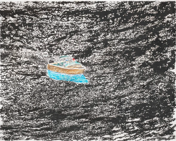 Ena Swansea Andreas goes fishing with someone, 2019 Oil and acrylic on linen 121.9 x 152.4 cm 48 x 60 in