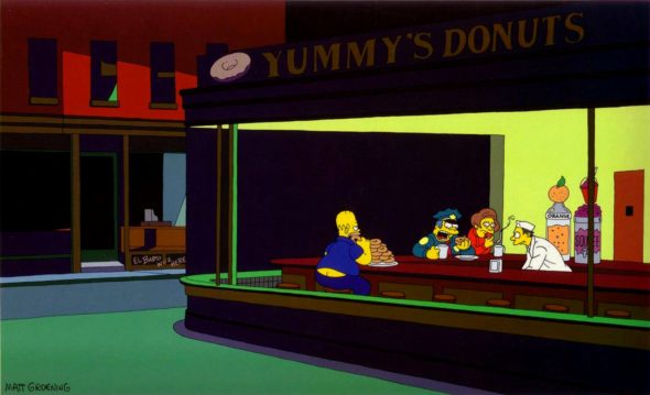 Nighthawks di Eduard Hopper in versione Simpsons