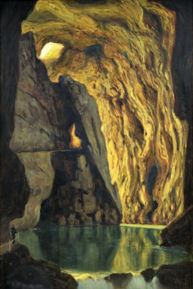 Ugo Flumiani, Grotte di San Canziano. La Grotta Michelangelo, primo quarto XX secolo, olio su tavola, 97 X 62,5 cm, Trieste, Società Alpina delle Giulie