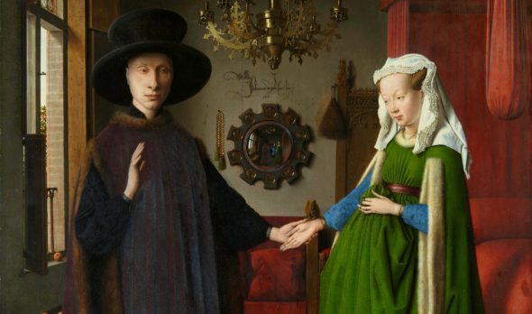 Particolare del Ritratto dei coniugi Arnolfini, di Jan Van Eyck