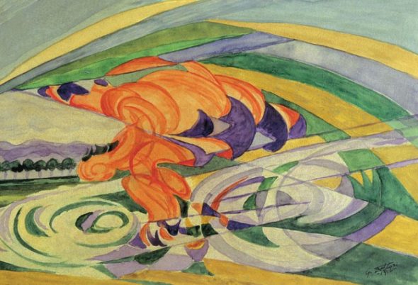 Gerardo Dottori, "Ciclista", 1916, acquerello su carta, collezione privata