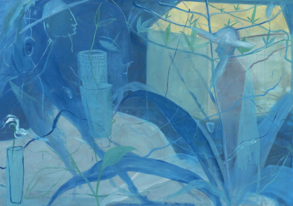 Thomas Berra - Il Monta i vasi e lo steccolecco, 2019 - Olio su tela di lino, cm. 145 x 205 - ph. Cosimo Filippini